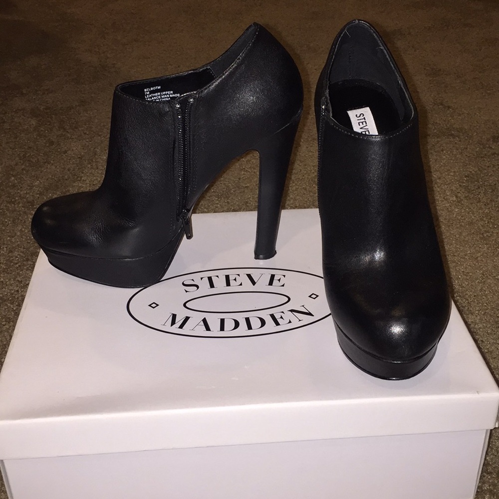 Black leather booties